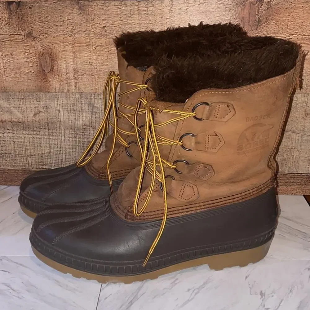 Sorel Badger Men's Leather Wool Winter Snow Boots Size 10